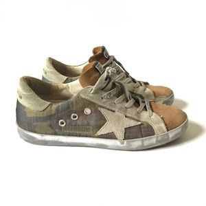Golden Goose Superstar Camo Sneakers Womens 38 Green Low Top Camouflage GGDB
